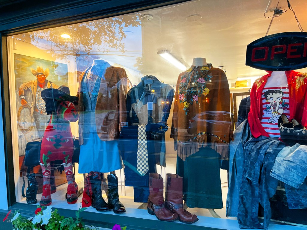 Fall 2025 Window Display at 301 Wickenden, PVD featuring vintage westernwear and denim.